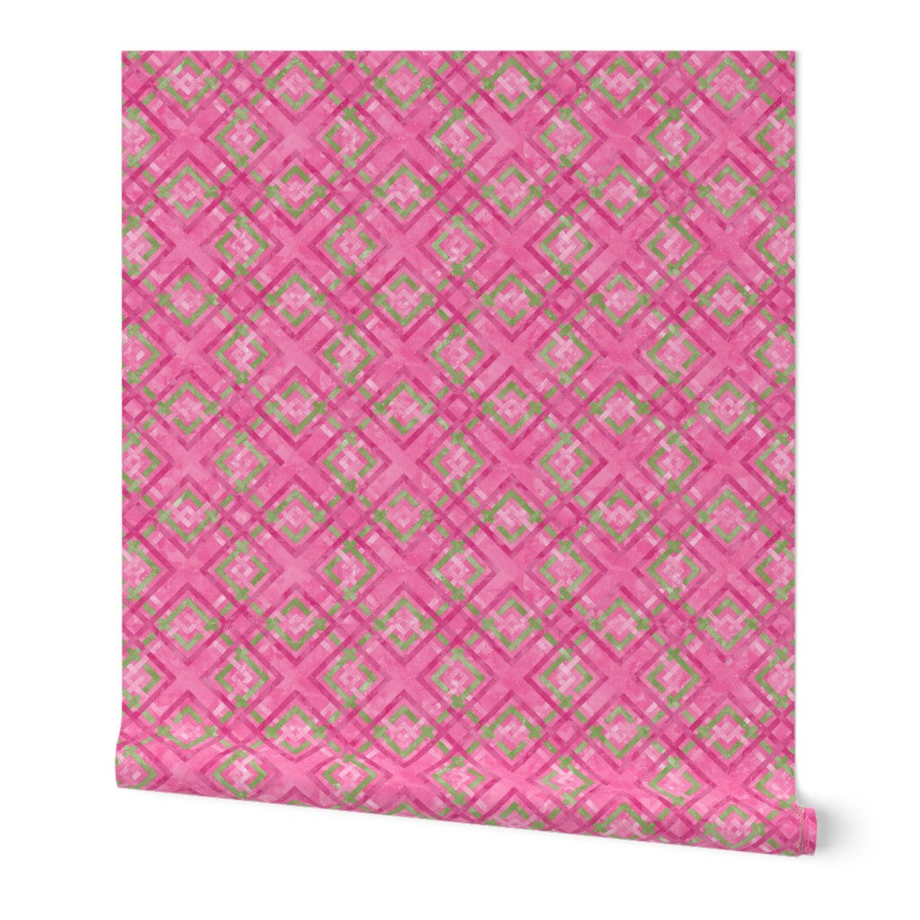 Cheater Quilt Carpenters Square Pattern Pink Green