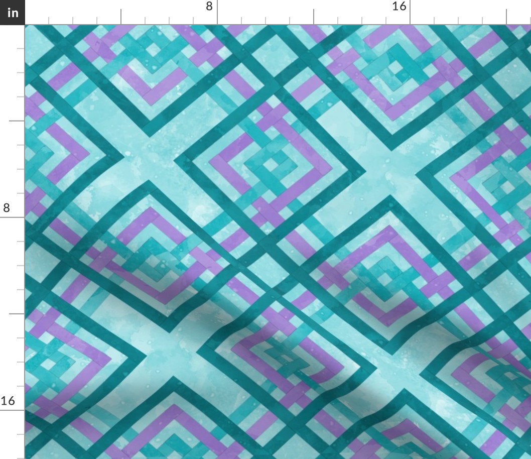 Cheater Quilt Carpenters Square Pattern Lilac Aqua