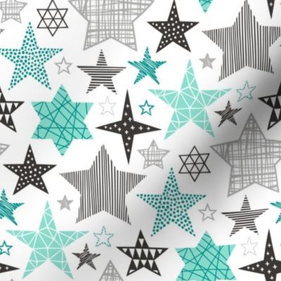 Stars Geometric Winter Fall Holiday Christmas Black & White Mint Green