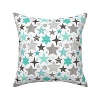 Stars Geometric Winter Fall Holiday Christmas Black & White Mint Green