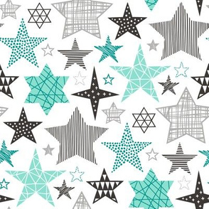 Stars Geometric Winter Fall Holiday Christmas Black & White Mint Green