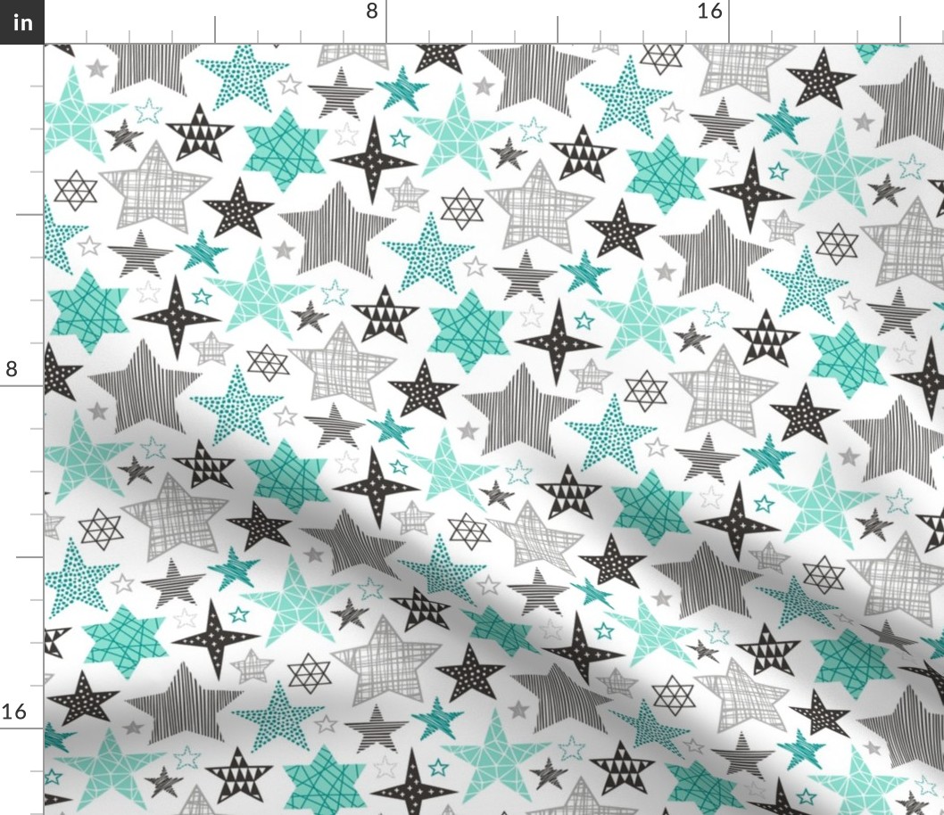 Stars Geometric Winter Fall Holiday Christmas Black & White Mint Green