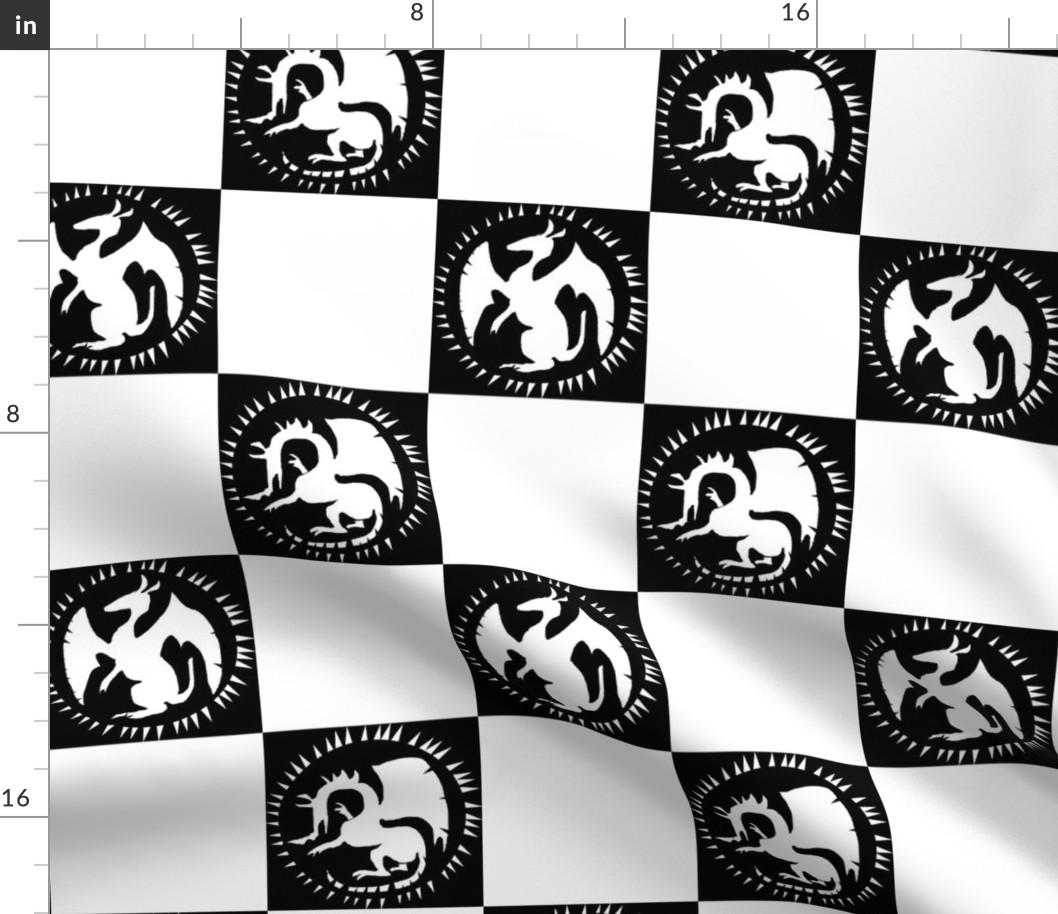 Black and White Dragon Checkerboard
