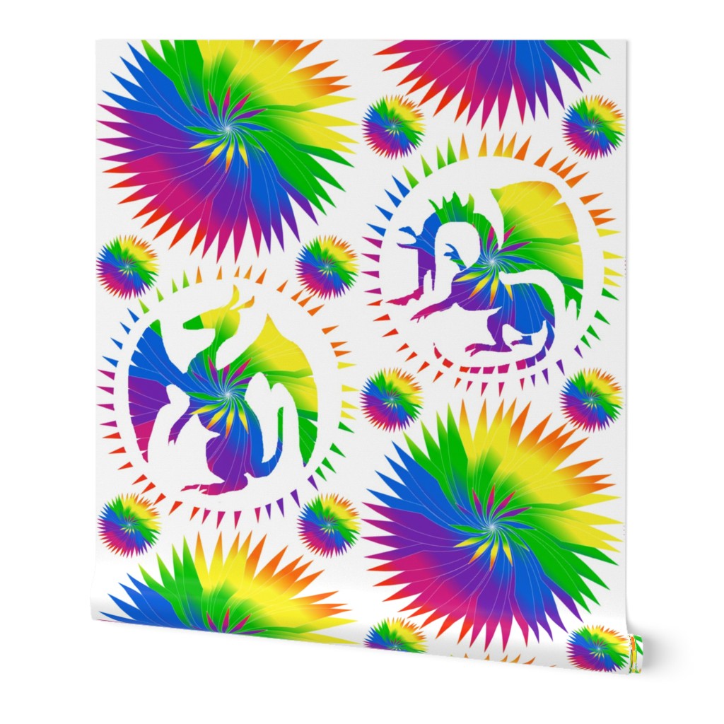 Rainbow Spiral Dragons on White