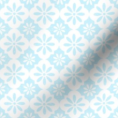 Retro Quatrefoil Floral Blue