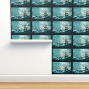 ship and waves panel - tea towel