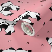 Origami animals cute panda geometric triangle and scandinavian style print black and white pink SMALL