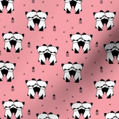 Origami animals cute panda geometric triangle and scandinavian style print black and white pink SMALL