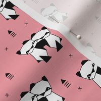 Origami animals cute panda geometric triangle and scandinavian style print black and white pink SMALL