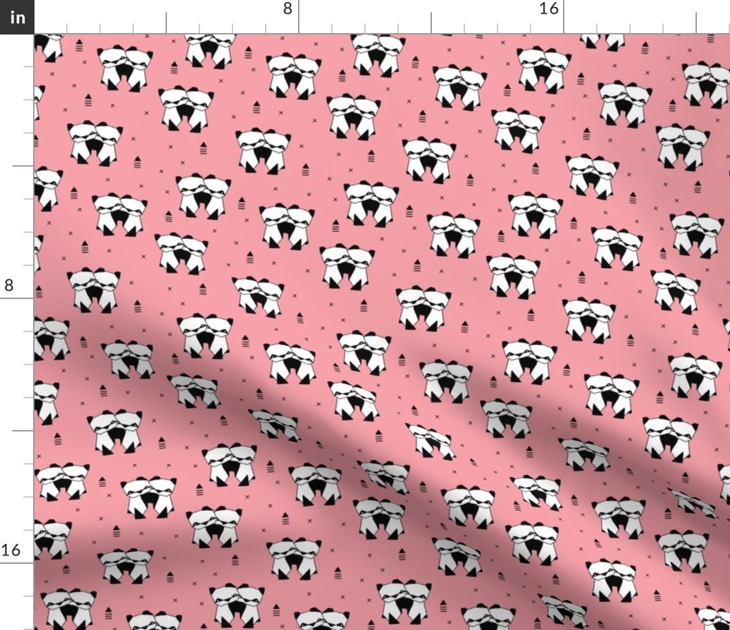 Origami animals cute panda geometric triangle and scandinavian style print black and white pink SMALL