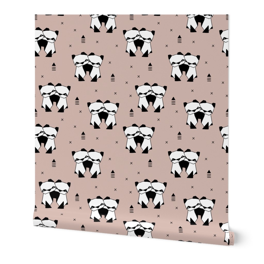 Origami animals cute panda geometric triangle and scandinavian style print black and white gender neutral beige SMALL