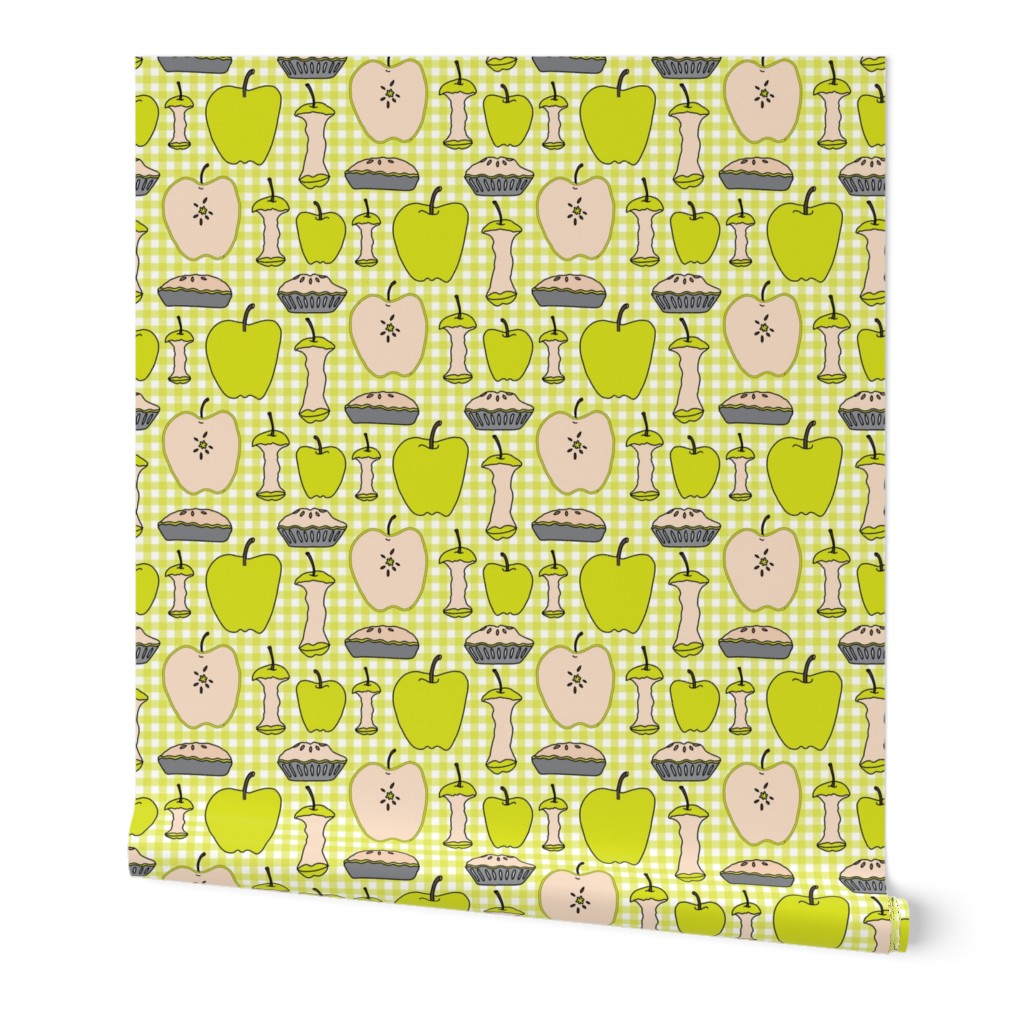 16-13P Yellow Green Apple Pie Gingham || Back to School Fruit Food Teacher Check American Lime Gray grey _Miss Chiff Designs