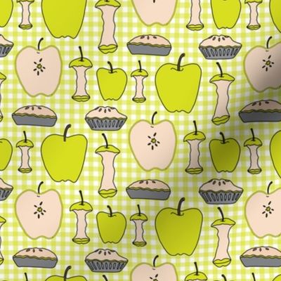 16-13P Yellow Green Apple Pie Gingham || Back to School Fruit Food Teacher Check American Lime Gray grey _Miss Chiff Designs