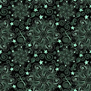 Mint Green Star Mandala on Black