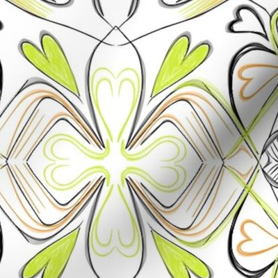 Floral Lime Green Flowers on White