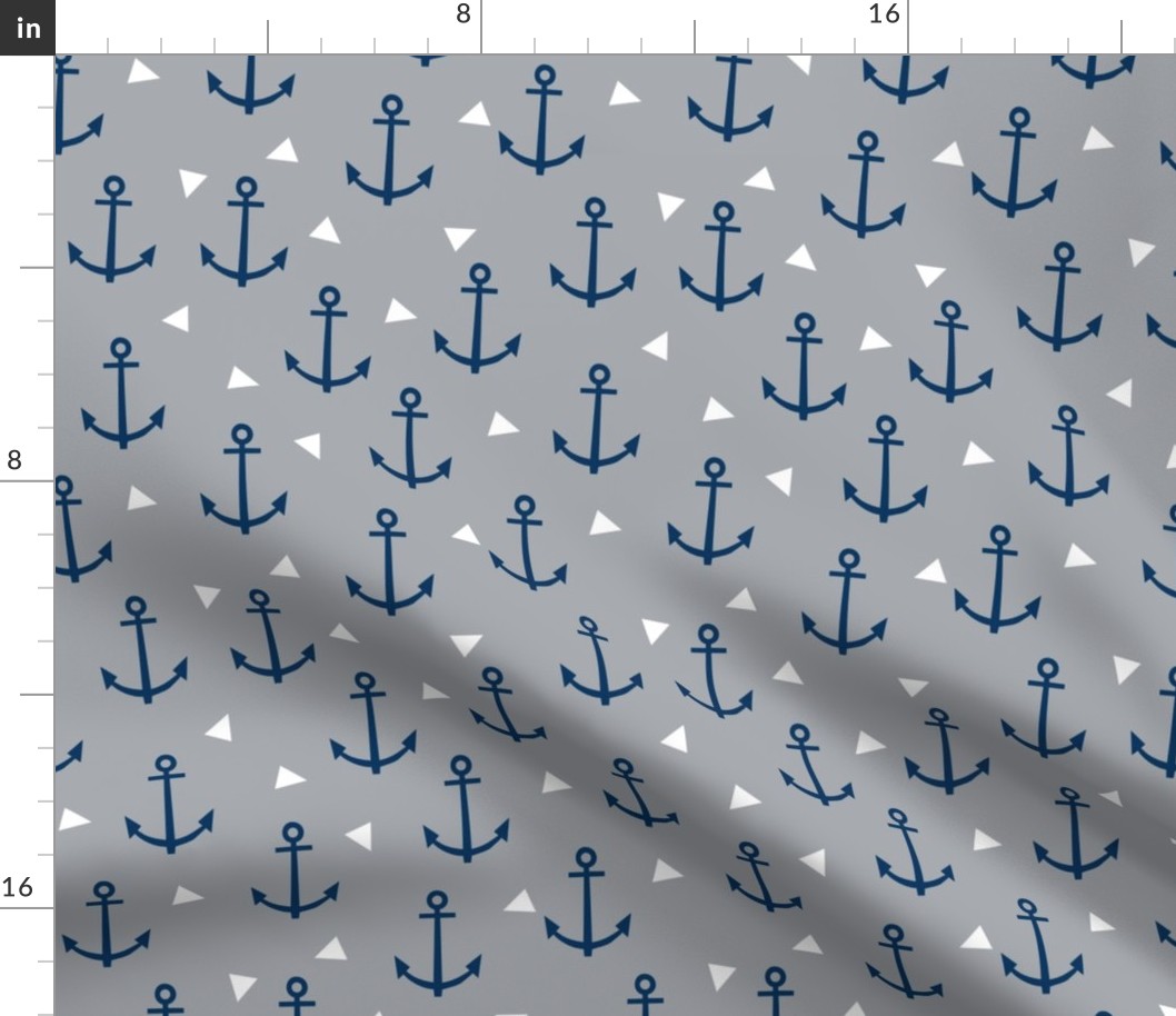 anchor nautical baby nursery grey and navy blue anchor fabric