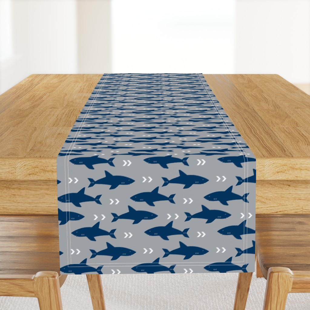 shark navy and grey fabric fish sharks navy fabric