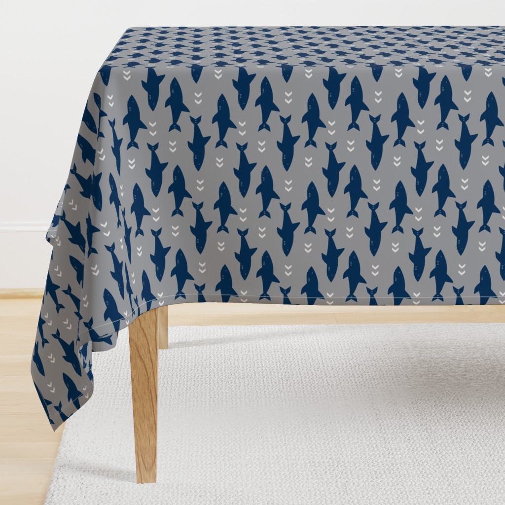 shark navy and grey fabric fish sharks navy fabric