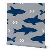 shark navy and grey fabric fish sharks navy fabric