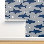 shark navy and grey fabric fish sharks navy fabric