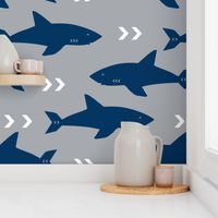 shark navy and grey fabric fish sharks navy fabric