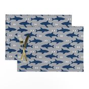 shark navy and grey fabric fish sharks navy fabric