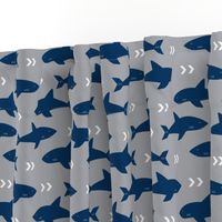 shark navy and grey fabric fish sharks navy fabric