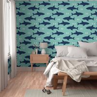 shark navy and mint sharks fabric ocean nautical fabric