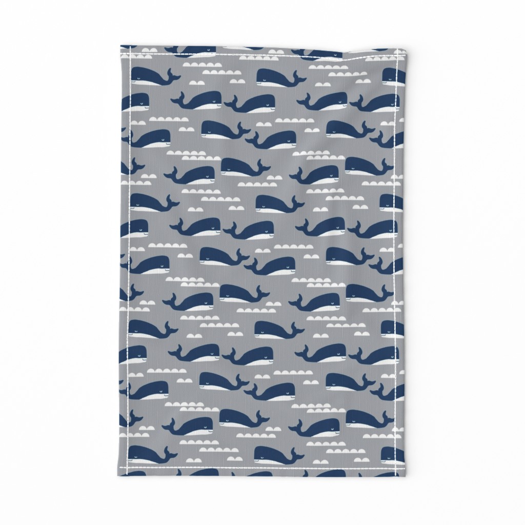 whales navy and grey fabric grey fabric ocean nautical animals fabric