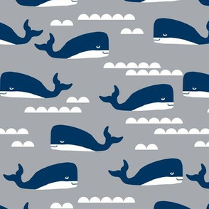 whales navy and grey fabric grey fabric ocean nautical animals fabric