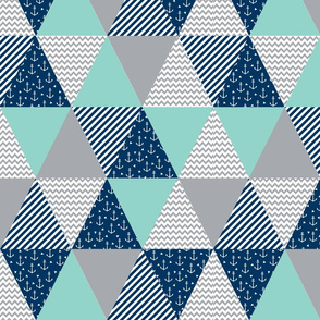 triangle quilt baby fabric cute baby cheater quilt crib sheet baby blanket baby nursery mint navy blue and grey