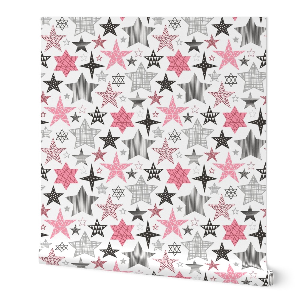 Stars Geometric Winter Fall Holiday Christmas Black & White Pink