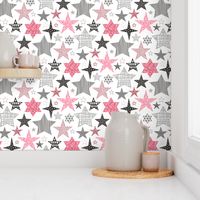 Stars Geometric Winter Fall Holiday Christmas Black & White Pink