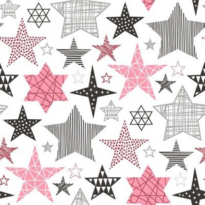 Stars Geometric Winter Fall Holiday Christmas Black & White Pink