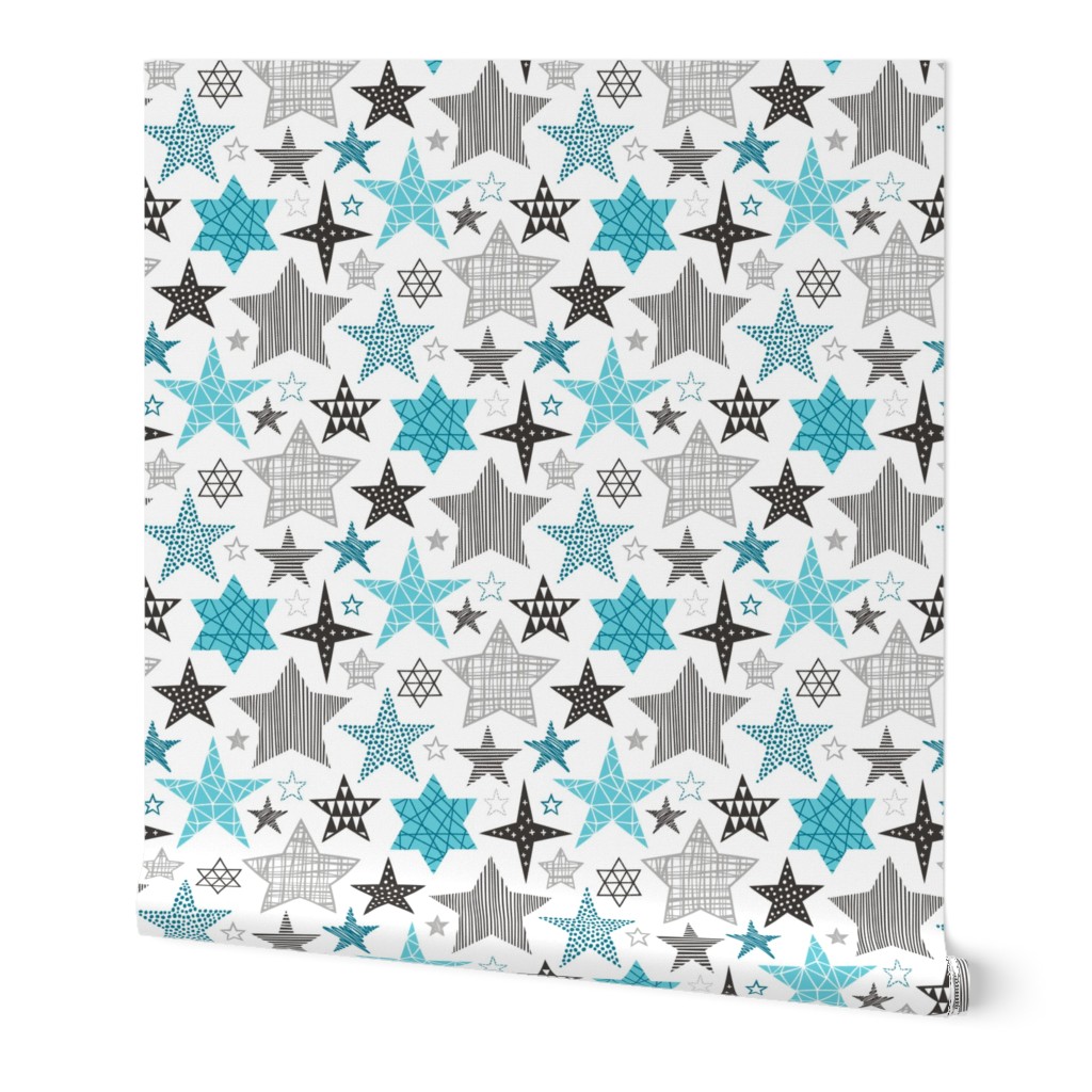 Stars Geometric Winter Fall Holiday Christmas Black & White Aqua Blue