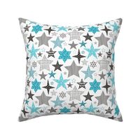 Stars Geometric Winter Fall Holiday Christmas Black & White Aqua Blue