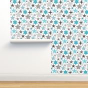 Stars Geometric Winter Fall Holiday Christmas Black & White Aqua Blue