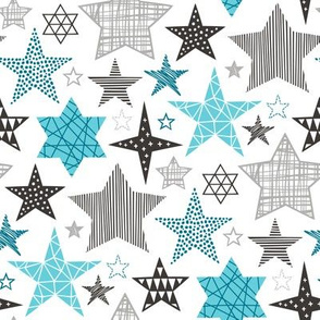 Stars Geometric Winter Fall Holiday Christmas Black & White Aqua Blue