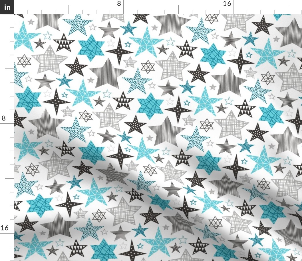 Stars Geometric Winter Fall Holiday Christmas Black & White Aqua Blue