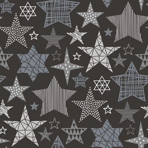 Stars Geometric Winter Fall Holiday Christmas White Grey on Black