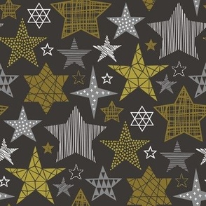 Stars Geometric Winter Fall Holiday Christmas Gold on Black