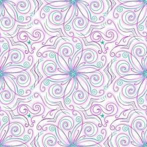 Floral Doodle | Purple Teal on White