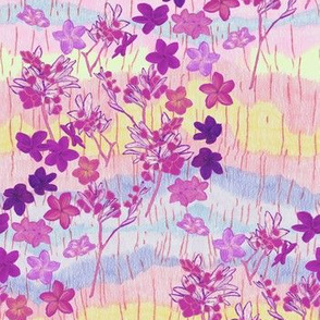 Violet Plumeria Crayon Art on Pastel Colors