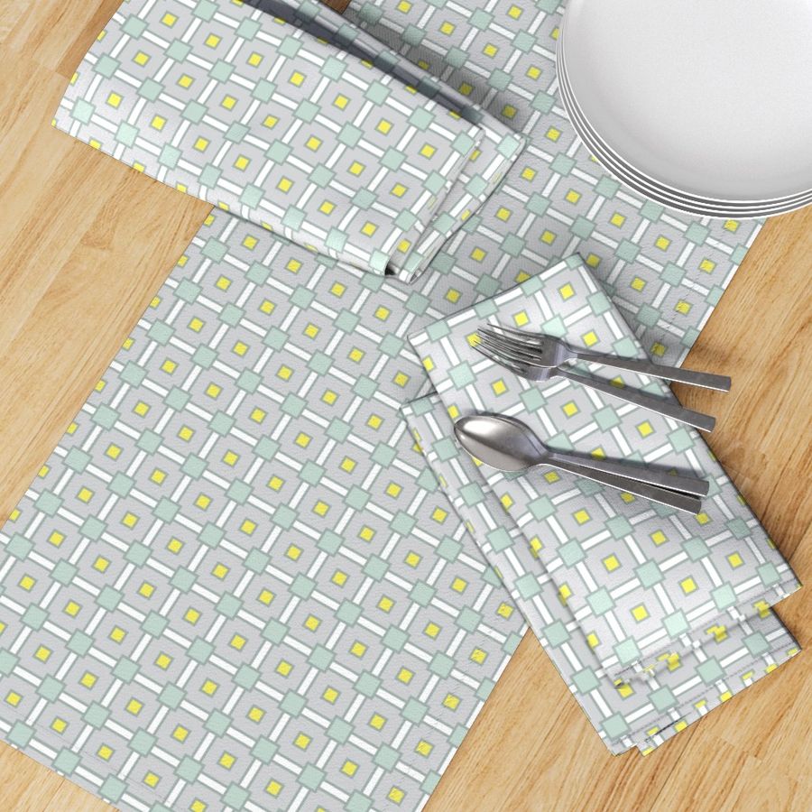 16-15T Modern Geometric Squares|| Gray Grey Lemon Yellow Celadon Green Seafoam Blue  _Miss Chiff Designs