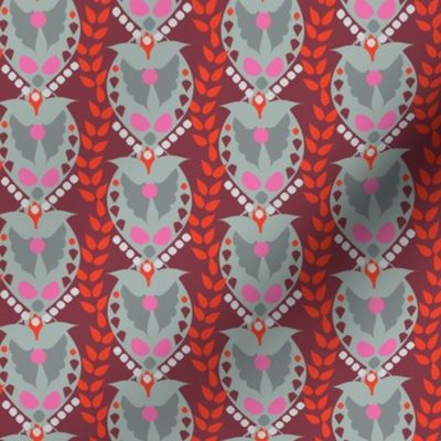 16-15S Valentine Paisley Damask || Heart Wings Love  Gray grey Red Maroon Pink _ Miss Chiff Designs