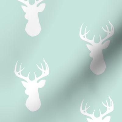 Deer-White on mint - stag Buck deer head silhouette 