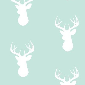 Deer-White on mint - stag Buck deer head silhouette 