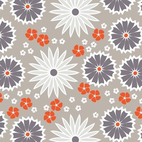 Orange and Gray Big Floral Pattern