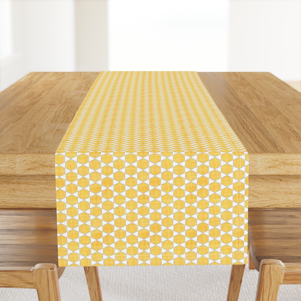 Faux Linen yellow hexagon on white