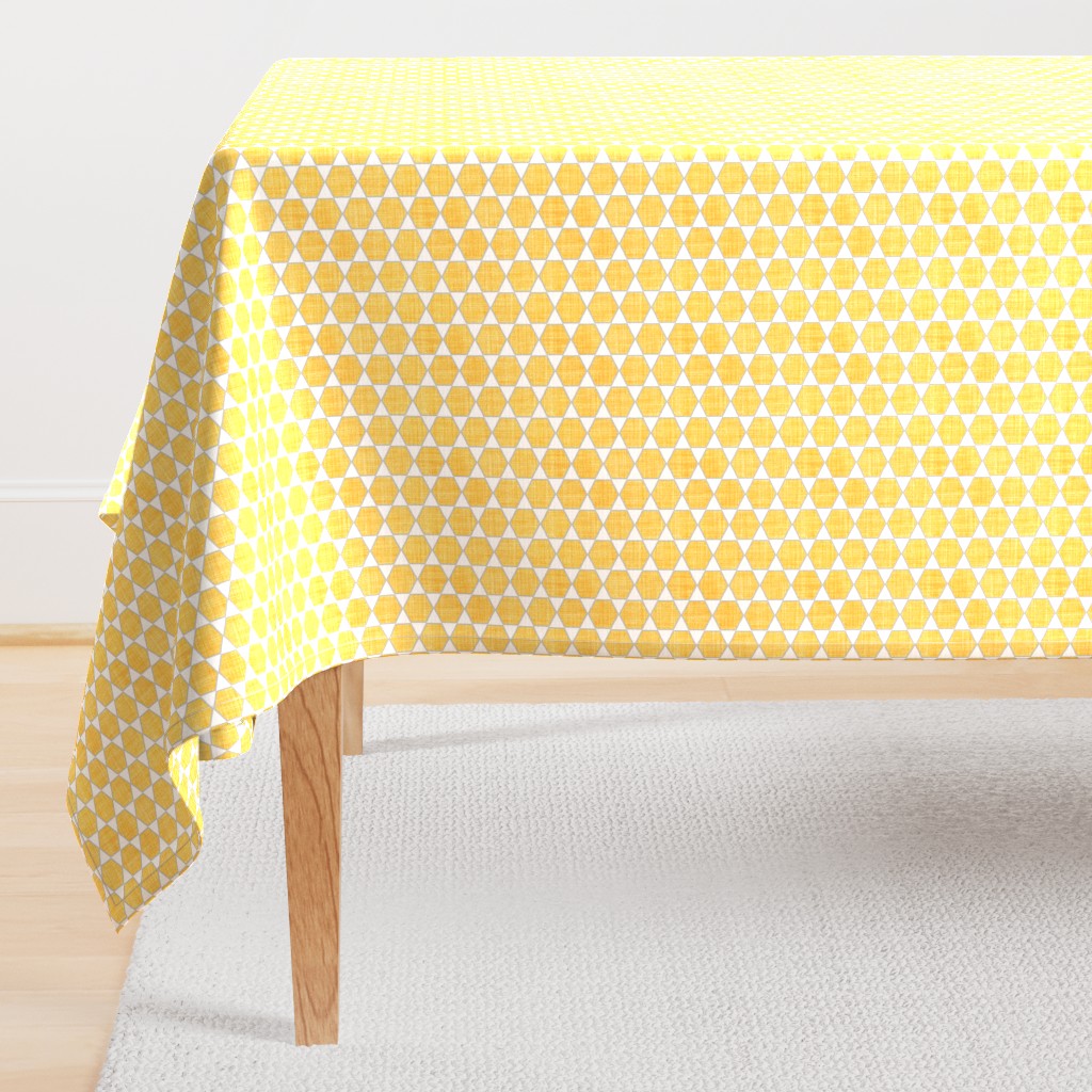 Faux Linen yellow hexagon on white